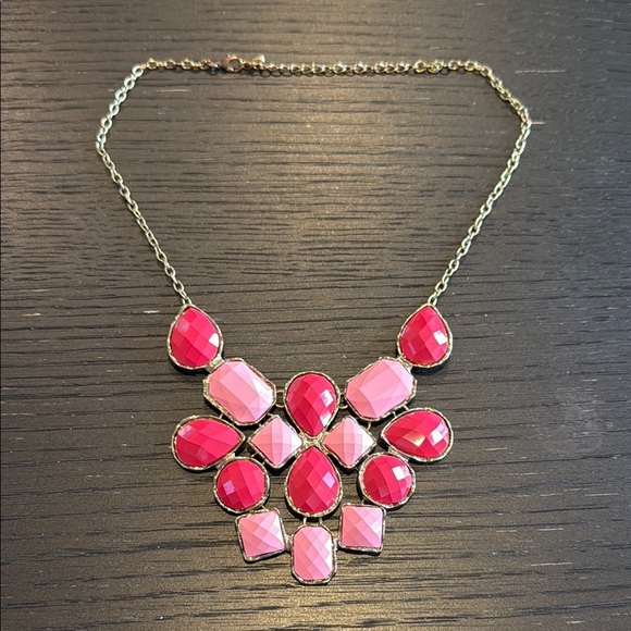 Glamorous Pink and Gold Necklace with Faceted Stones Adjustable Chain - Picture 1 of 3